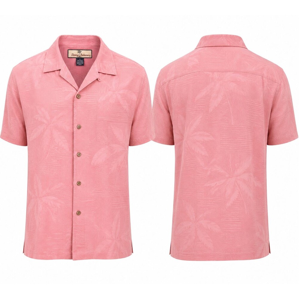 Tommy Bahama 100% Silk Hawaiian Camp Shirt – Men's Small – Pink Palm Print